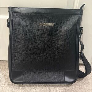 Burberry Black Pebbled Leather Messenger Bag